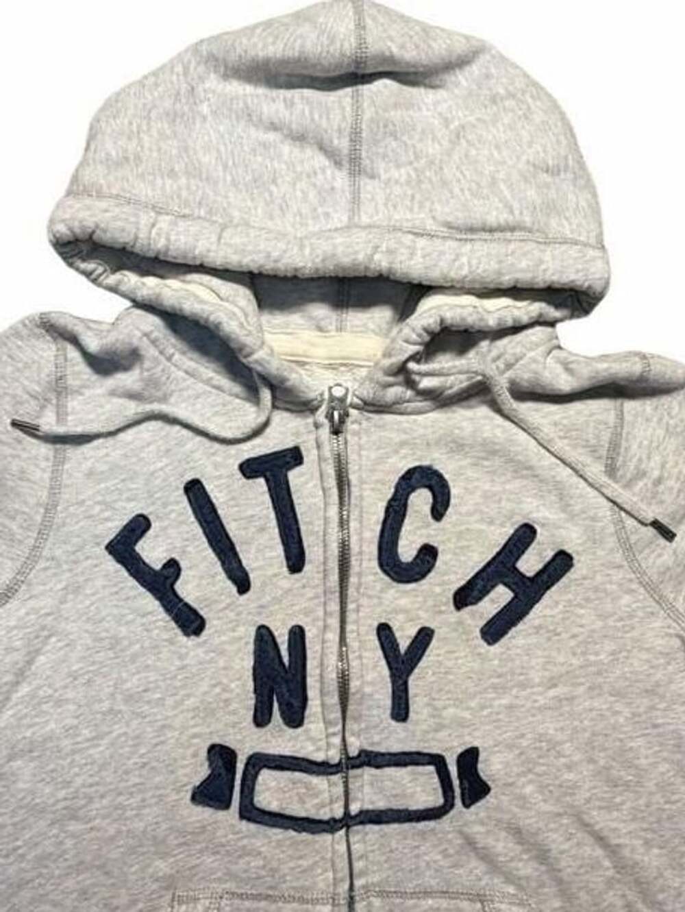 Abercrombie & Fitch Gray Full Zip Hoodie with Navy Fitch NY Logo Size L